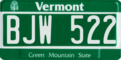 VT license plate BJW522