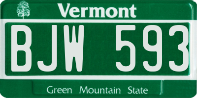 VT license plate BJW593
