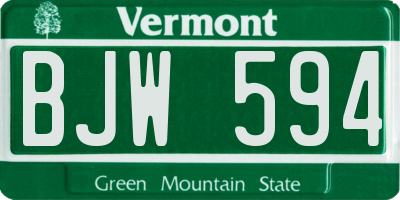VT license plate BJW594