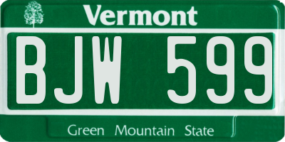 VT license plate BJW599