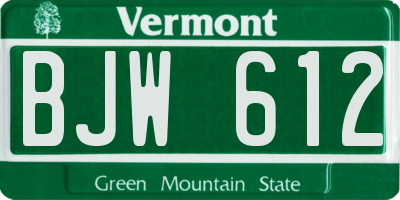 VT license plate BJW612