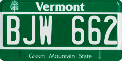 VT license plate BJW662