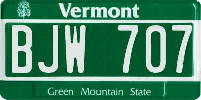 VT license plate BJW707