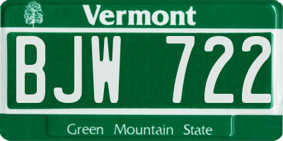 VT license plate BJW722
