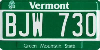 VT license plate BJW730