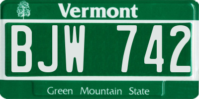 VT license plate BJW742