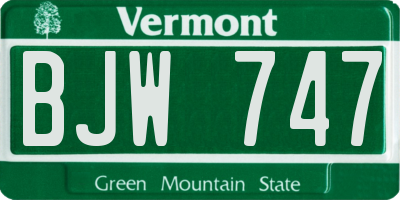VT license plate BJW747
