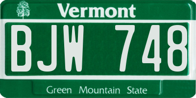 VT license plate BJW748