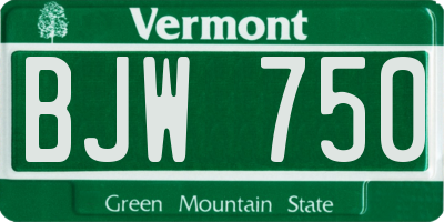 VT license plate BJW750