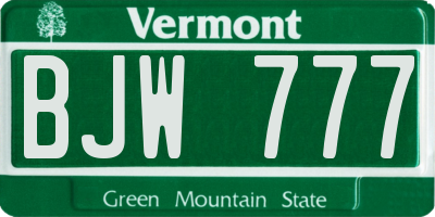 VT license plate BJW777