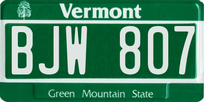 VT license plate BJW807