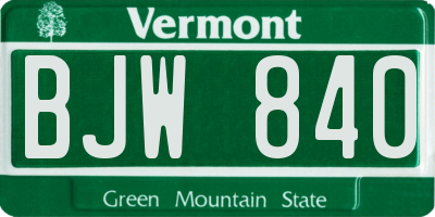 VT license plate BJW840