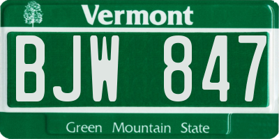 VT license plate BJW847