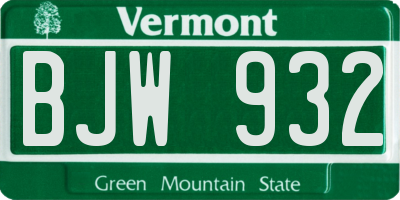 VT license plate BJW932