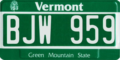 VT license plate BJW959