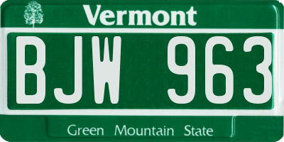 VT license plate BJW963