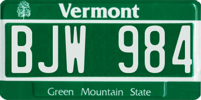 VT license plate BJW984
