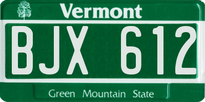 VT license plate BJX612