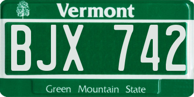 VT license plate BJX742