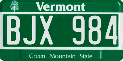 VT license plate BJX984
