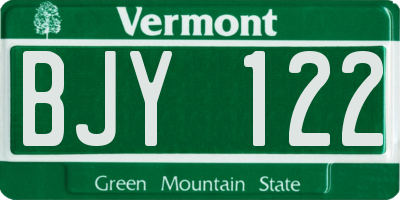 VT license plate BJY122