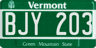 VT license plate BJY203