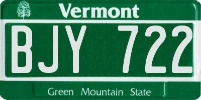 VT license plate BJY722