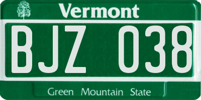 VT license plate BJZ038