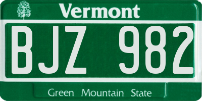 VT license plate BJZ982