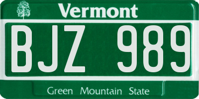 VT license plate BJZ989