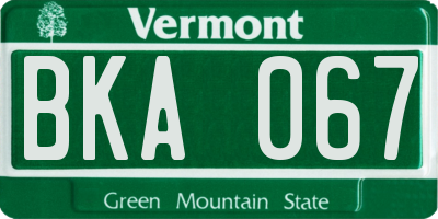 VT license plate BKA067