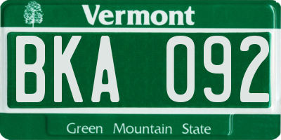 VT license plate BKA092