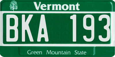 VT license plate BKA193