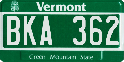 VT license plate BKA362