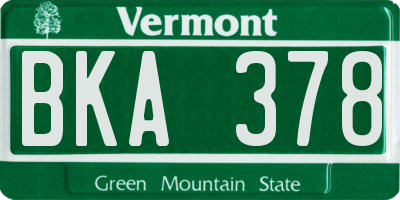 VT license plate BKA378