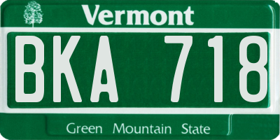 VT license plate BKA718