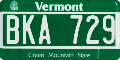 VT license plate BKA729