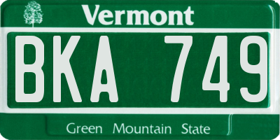 VT license plate BKA749