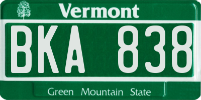 VT license plate BKA838