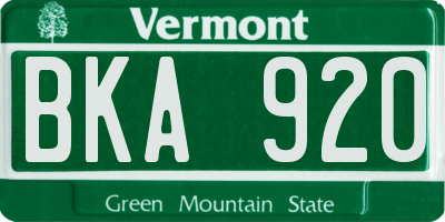 VT license plate BKA920