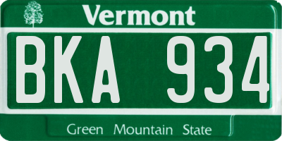 VT license plate BKA934