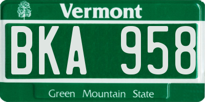 VT license plate BKA958