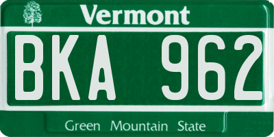 VT license plate BKA962