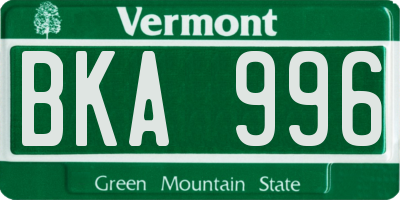 VT license plate BKA996