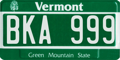 VT license plate BKA999