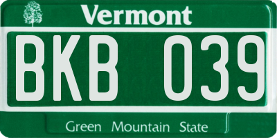 VT license plate BKB039