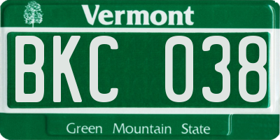 VT license plate BKC038