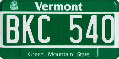 VT license plate BKC540