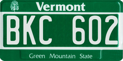 VT license plate BKC602