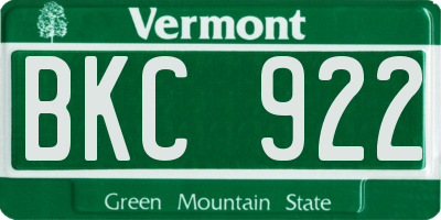 VT license plate BKC922